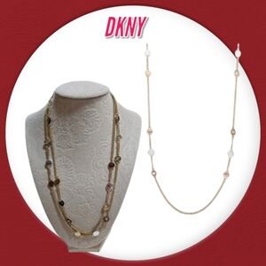DKNY Tri-Tone Crystal & Logo Disc 42" Station Necklace